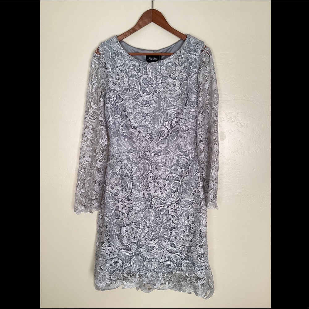 NWT Bridess Dusty Blue Floral Lace Dress Size 10